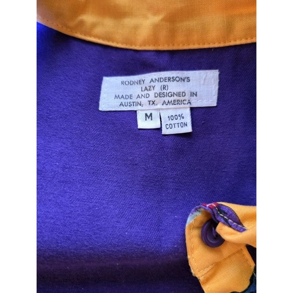 Vintage 80s Southwestern Western Art Shirt Purple Yellow Cowboy Print Colorblock - Picture 4 of 9